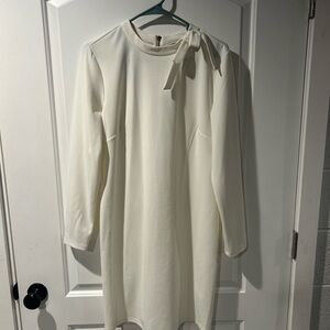 Nina Leonard Cream Long Sleeve Dress with Bow